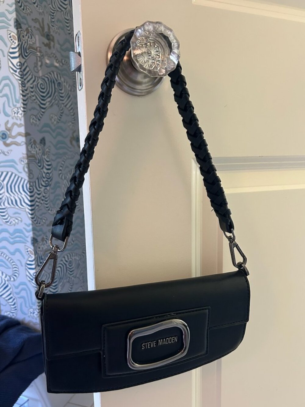 Black Shoulder Bag with Gunmetal Hardware - Picture 3 of 3